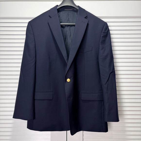 Lauren Ralph Lauren Other - Lauren Ralph Lauren Mens Navy Blue 100% Wool Blazer Gold Crest Buttons 48R
